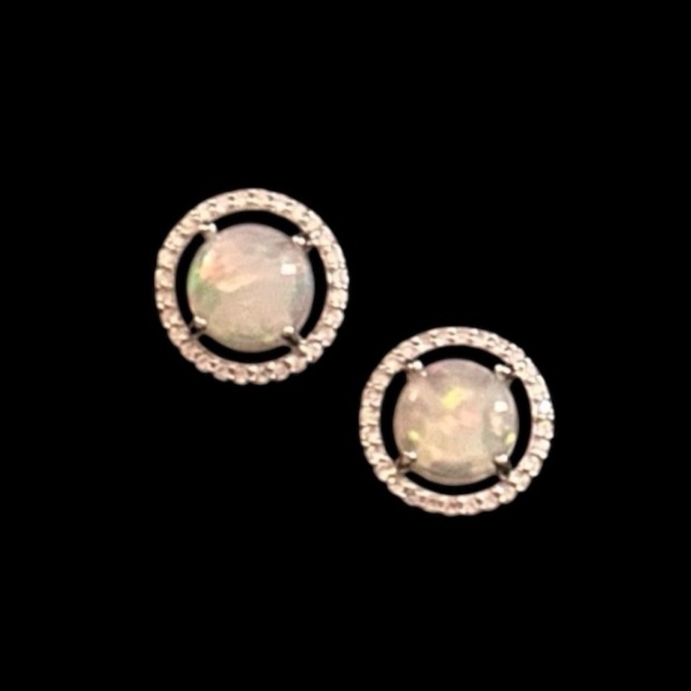 Lisa Robertson White Opal Sterling Silver Stud Earrings with Crystal Halo Trim